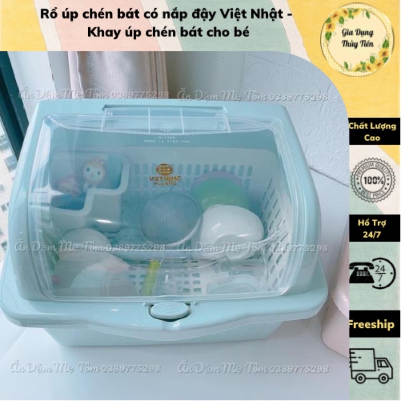 Rổ úp chén bát có nắp đậy Việt Nhật - Khay úp chén bát cho bé