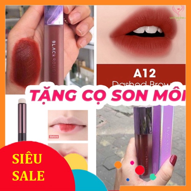 Son black a12 màu nâu đỏ gạch lâu trôi tặng kèm cọ tán son môi - son background a12 kem lì không dín