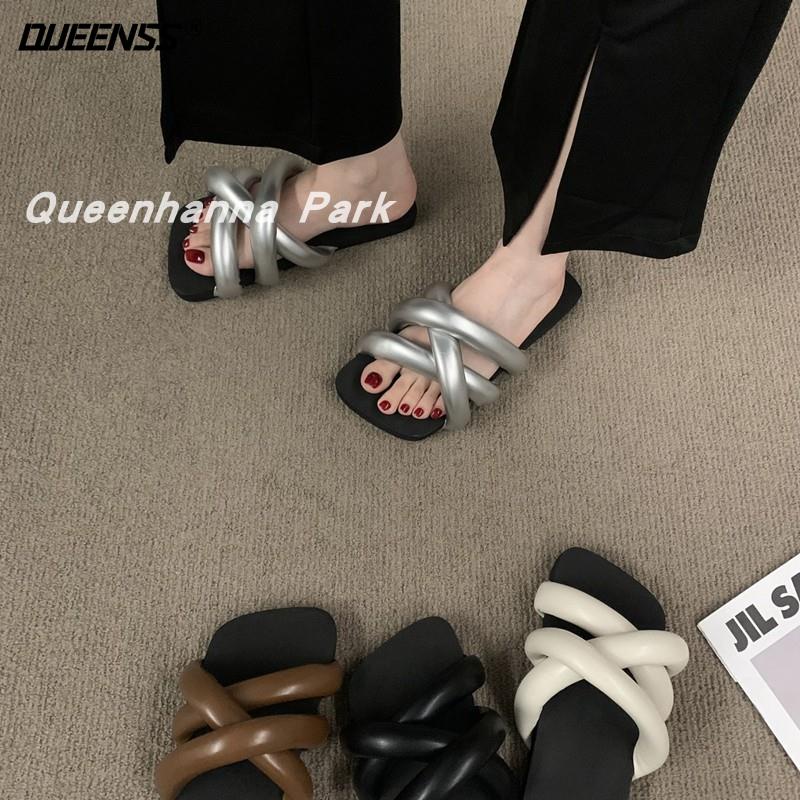 Dép Quai Chéo Mũi Vuông Đế Dày Thời Trang Hàn Quốc Mùa Hè Cho Nữ
