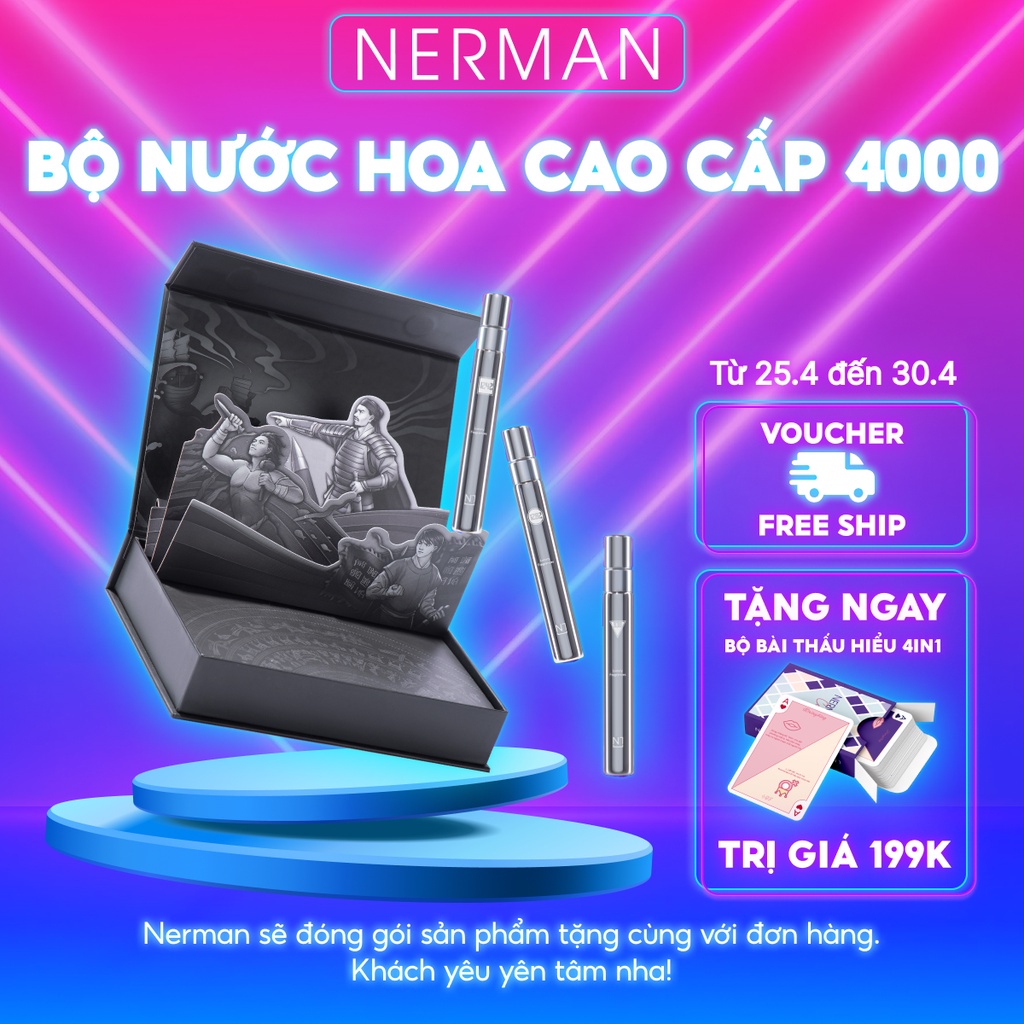 Bộ 3 chai nước hoa nam chính hãng Nerman 4000 - Hương thơm mạnh mẽ lôi cuốn, lưu hương tới 8h 10ml/chai | BigBuy360 - bigbuy360.vn