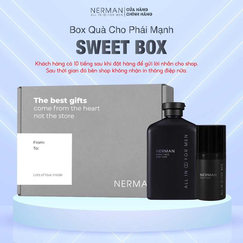 Bộ quà tặng Noel giáng sinh cho nam SWEET BOX Nerman - Sữa tắm gội hương nước hoa 3in1 350ml & Kem dưỡng trắng 50g