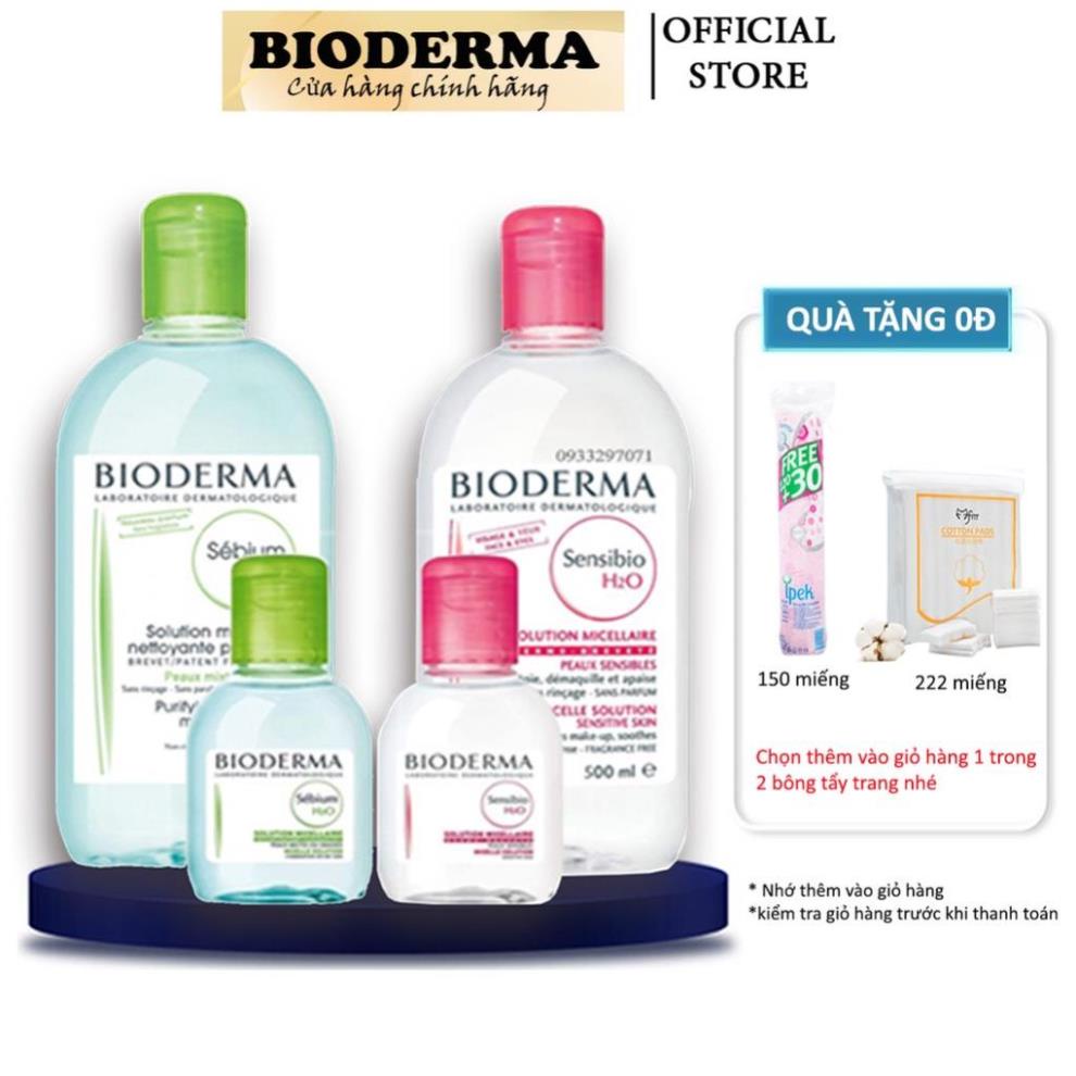 Nước Tẩy Trang Bioderma 500ml [ Tặng kèm bông tẩy trang] Crealine H2O Solution Micellaire Nắp Xanh , Nắp Hồng