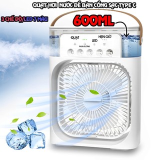 Quạt điều hòa phun sương hơi nước mini để bàn 3 chế độ tích hợp led , quạt phun sương mini