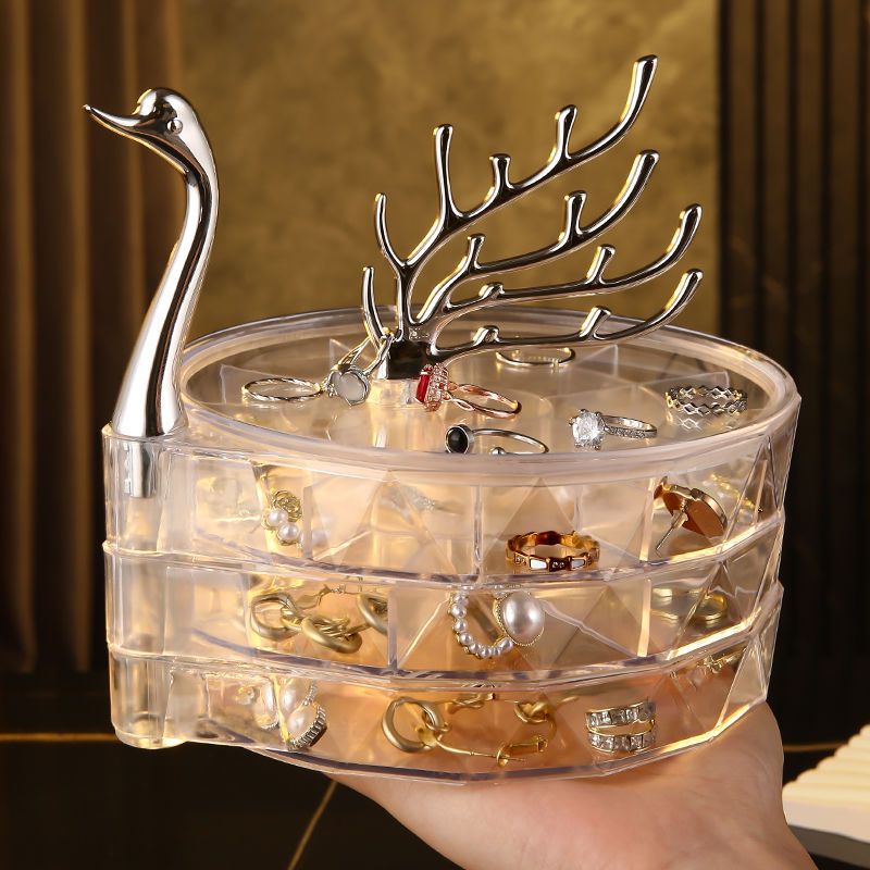 Hộp Đựng Trang Sức Nhiều Tầng Trong Suốt Chống Bụi Chống Oxy Hóa Có Thể Xoay Được