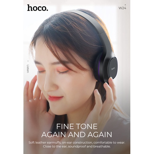 (⭐) Bộ đôi tai nghe chụp tai và nhét tai có dây Hoco W24 Enlighten âm thanh cực hay Jack 3.5 - Hàng Chính Hãng