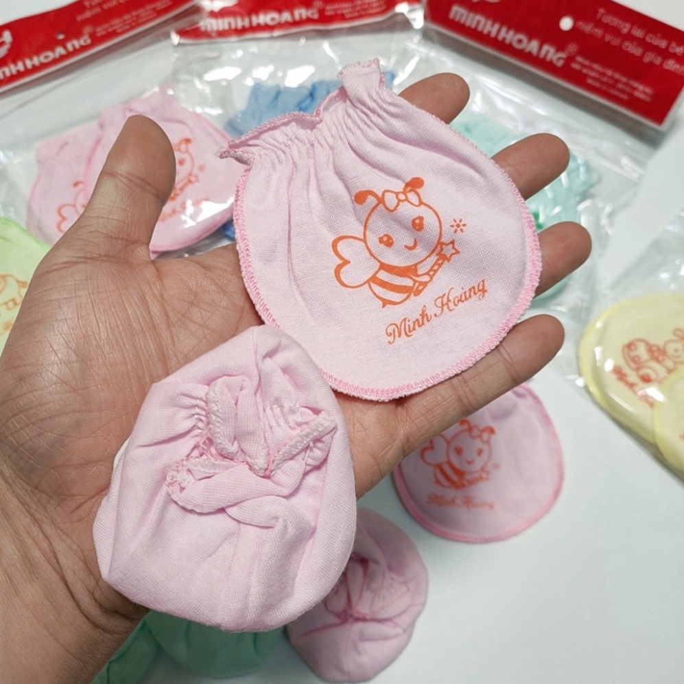 Bao tay chân cho bé sơ sinh chất liệu cotton trẻ em bo dây chun họa tiết set đủ