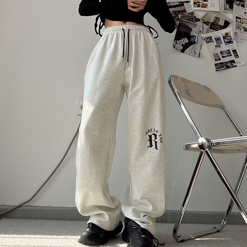 Jiashucheng Quần Dài Thể Thao Dáng Rộng In Chữ Phong Cách Hip Hop Cá Tính Cho Nữ