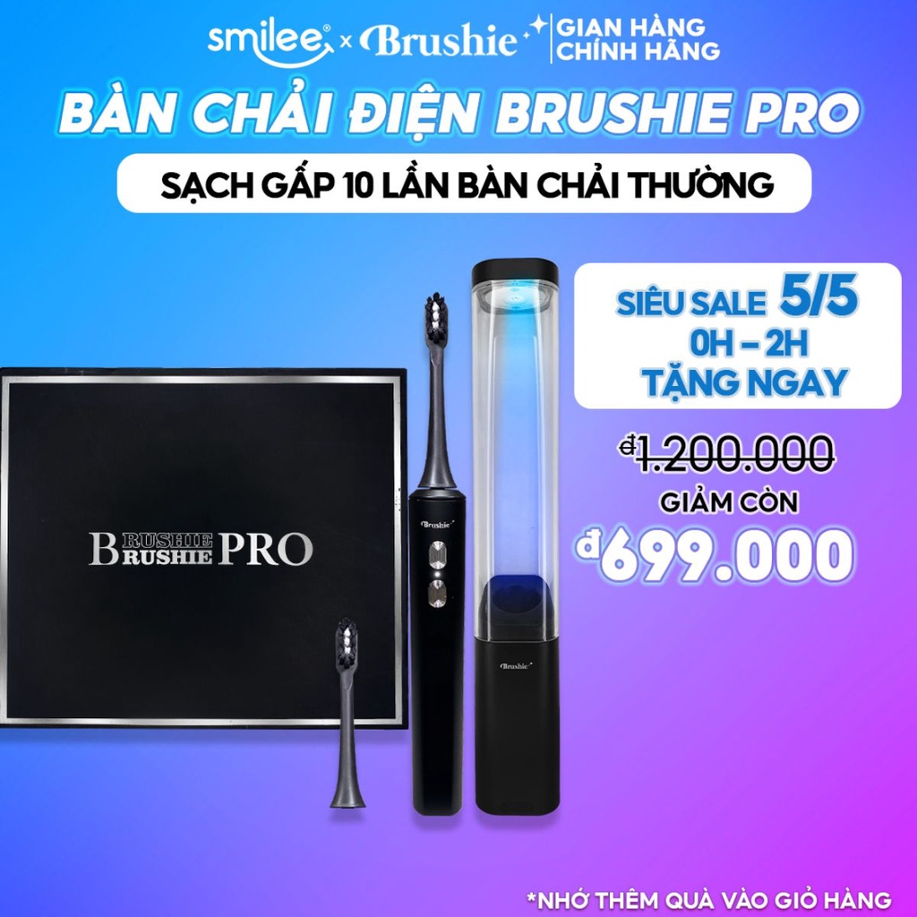 Bàn chải điện Brushie Pro tích hợp đèn UV khử khuẩn, tùy biến 12 chế độ làm sạch phù hợp cho nhiều độ tuổi