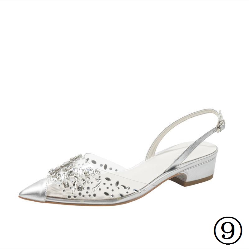 Giày Búp Bê Mũi Nhọn Đế Thấp Quai Trong Suốt Đính Đá Thời Trang Mùa Hè 2022 Cho Nữ