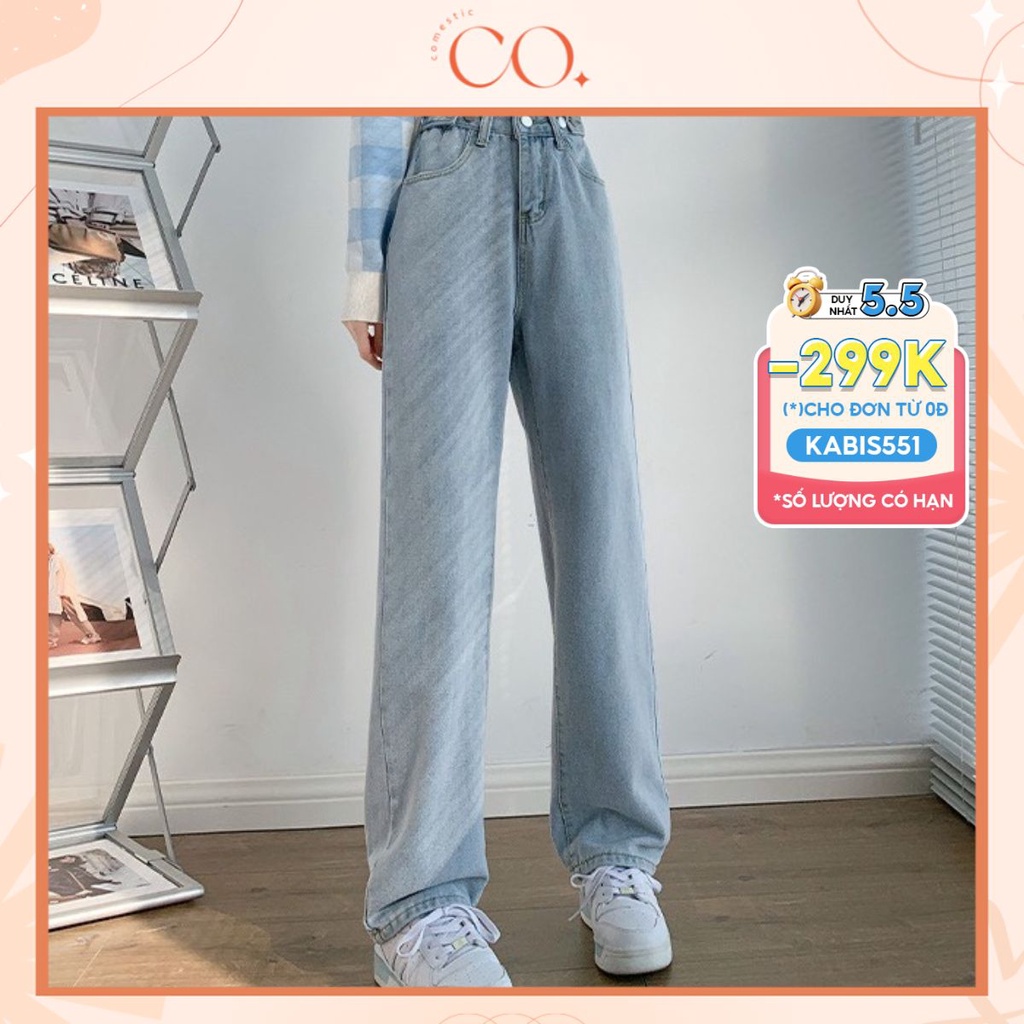 Quần jean chỉnh cạp phong cách, quần jean nữ cạp cao ống rộng_j16