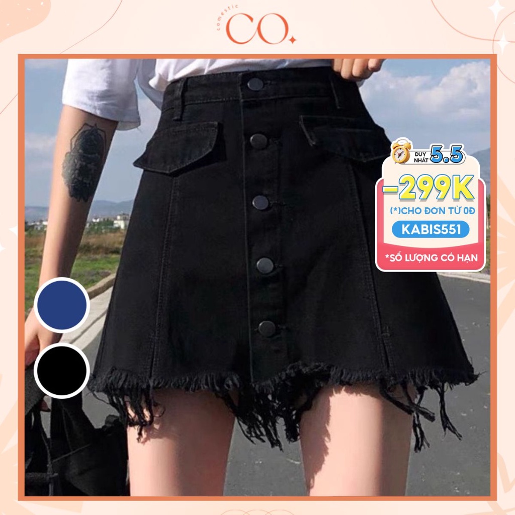 Quần short giả váy cạp cao tua gấu, quần short jean phong cách Ulzzang_G1 | BigBuy360 - bigbuy360.vn