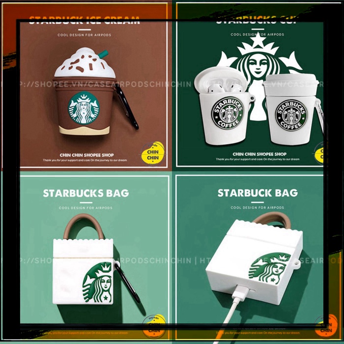 () Case Vỏ Bọc Airpods STARBUCK. Cho Hộp Sạc Tai Nghe Bluetooth AirPods 1 2 Bằng Silicon Dẻo Siêu Xinh