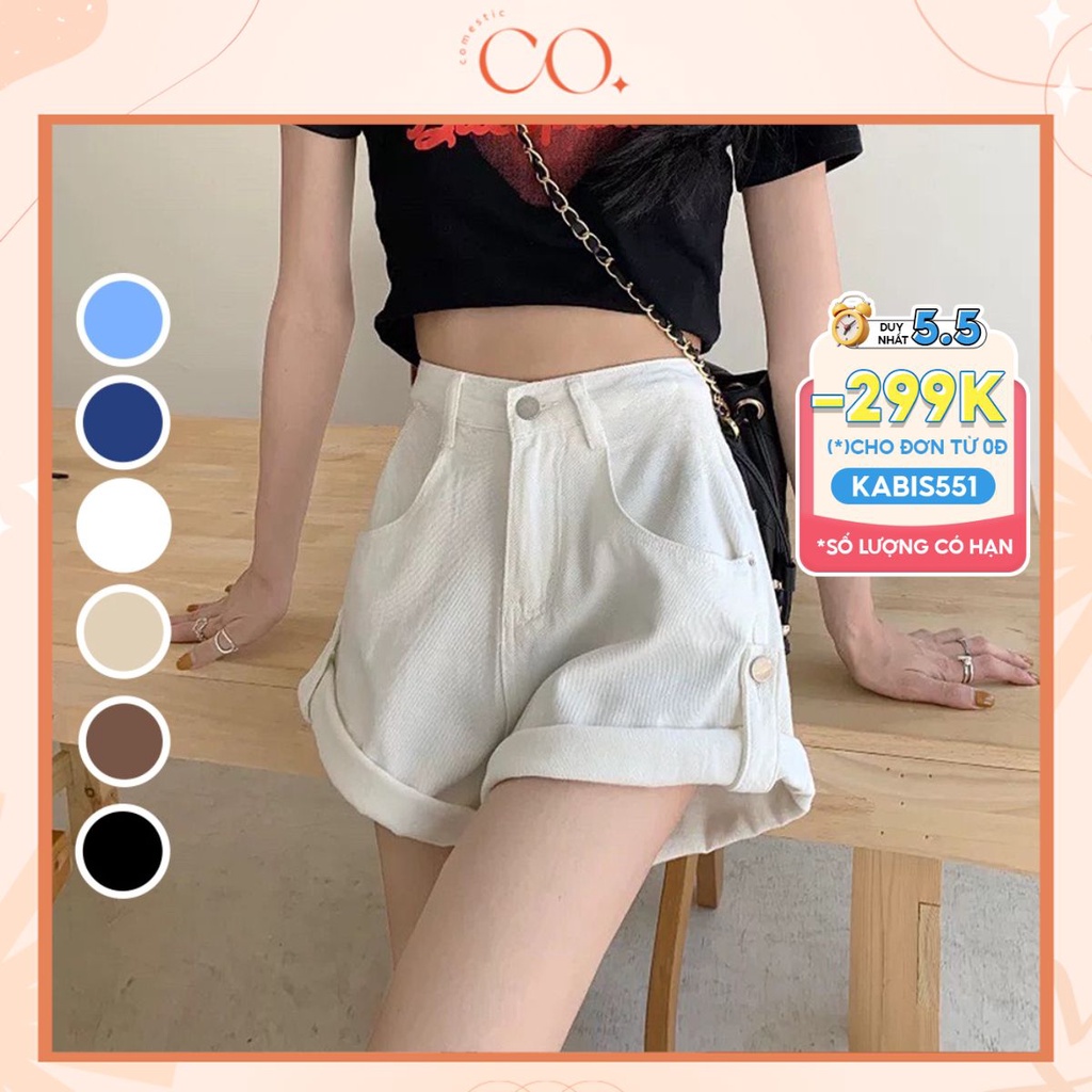 Quần short nữ KABICO quần short kaki jeans nữ lưng cao ống rộng ôm eo xắn gấu phong cách C40 | BigBuy360 - bigbuy360.vn