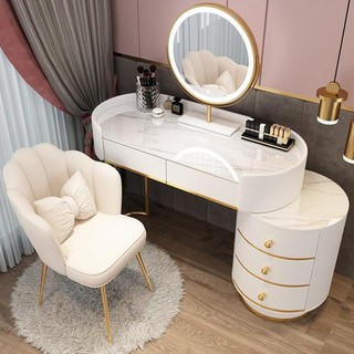 Bàn trang điểm kèm gương đèn Led cảm ứng 3 màu hiện đại, bàn phấn có tủ và ngăn kéo để đồ