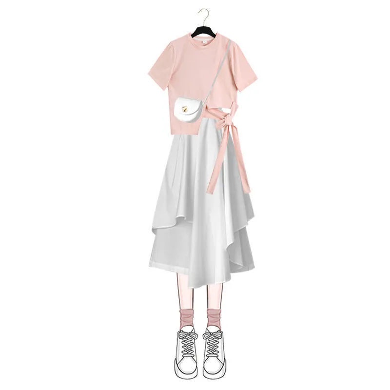Set Áo Thun Ngắn Tay Form Rộng Và Chân Váy Phong Cách Hàn Quốc Dành Cho Nữ