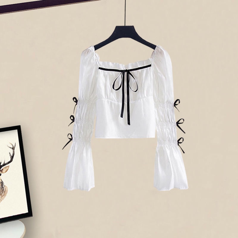 Set Áo Kiểu Tay Nơ Phối Chân Váy Lưới Thời Trang Xuân Hè Xinh Xắn Cho Nữ