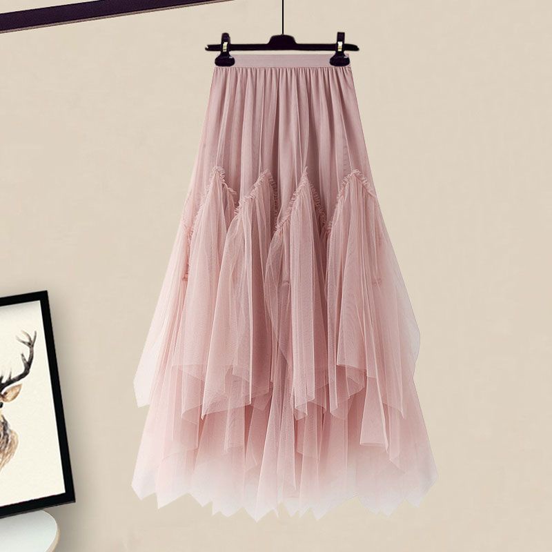 Set Áo Kiểu Tay Nơ Phối Chân Váy Lưới Thời Trang Xuân Hè Xinh Xắn Cho Nữ