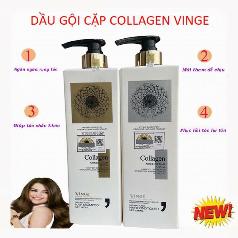 Cặp dầu gội collagen vinge 1000ml mọc tóc, siêu mượt