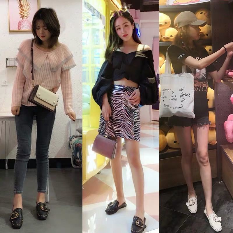 Giày Da Mềm Đế Bằng Đính Đinh Tán Phong Cách Anh Quốc Thời Trang Xuân Hè Cho Nữ