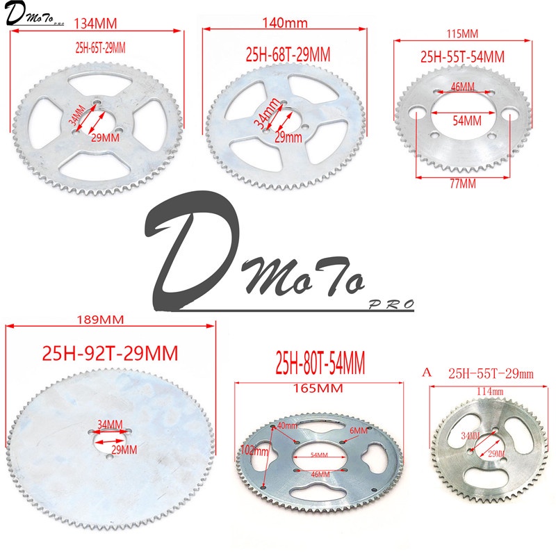 25H 55t 65t 68t 70t 80t 92t Răng 29/54/55MM Bánh sau cho 47CC 49CC Mini Xe máy ATV Bốn Dirty Pit Pocket Bike