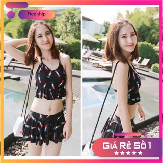 Bikini Họa Tiết Hình Son Siêu Xinh - bộ bikini dạo biển- có kèm áo choàng