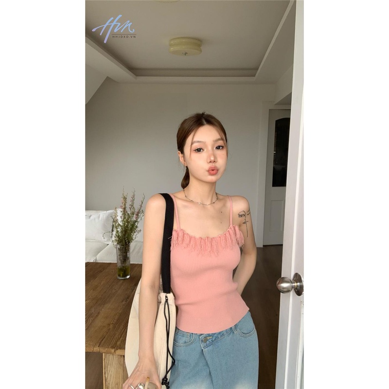 Áo Hai Dây Dệt Kim Thiết Kế Tua Rua Thời Trang Mùa Hè Hàng Mới Dành Cho Bạn Nữ