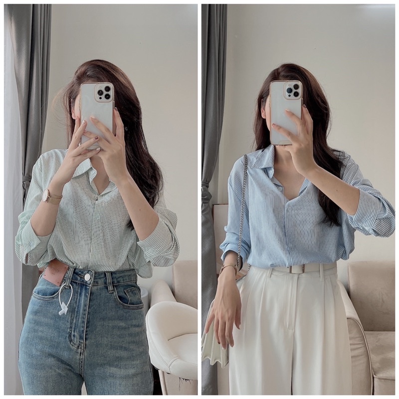 Áo sơ mi nữ kẻ sọc chất lanh mát