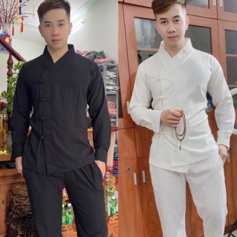 Đồ lam đi chùa nam-Bộ Phật tử đi chùa cho nam cao cấp vải linen Quảng Châu dày đẹp đủ size