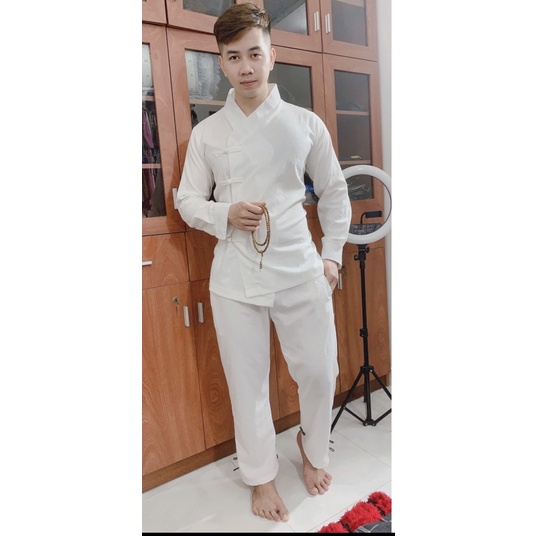 Đồ lam đi chùa nam-Bộ Phật tử đi chùa cho nam cao cấp vải linen Quảng Châu dày đẹp đủ size