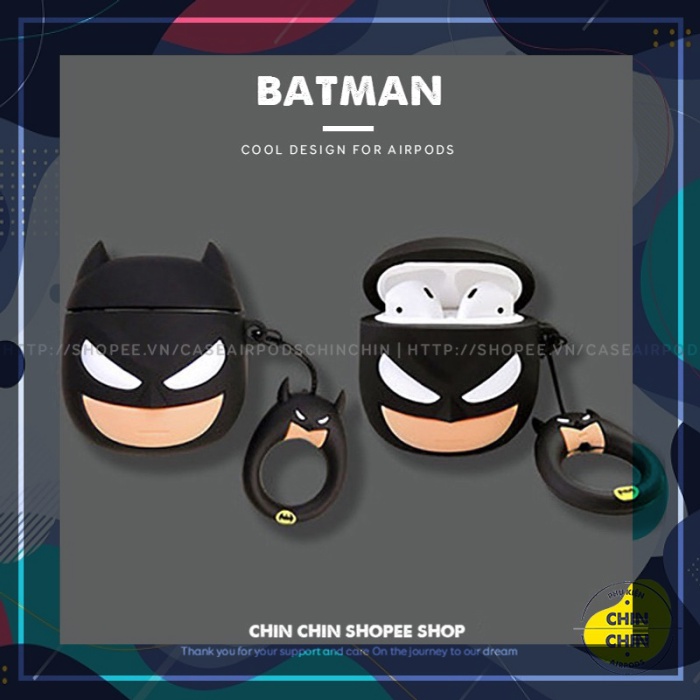 🛑 PHỤ KIỆN SỐ Case Vỏ Bao Airpods Đựng Tai Nghe Có Dây Cho Airpod 1 2 Batman. Kèm Móc Tay Chất Liệu Silicon Dẻo