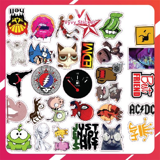 Combo 10 sheet sticker dán sáng tạo, phù hợp cho sổ tay, laptop, mũ bảo hiểm và vali, chất liệu chống nước và bền màu.