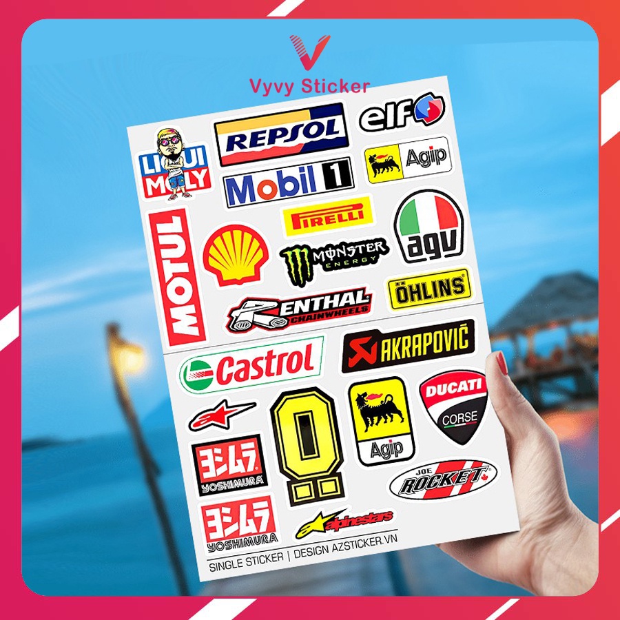 Combo 10 sheet sticker dán sáng tạo, phù hợp cho sổ tay, laptop, mũ bảo hiểm và vali, chất liệu chống nước và bền màu.