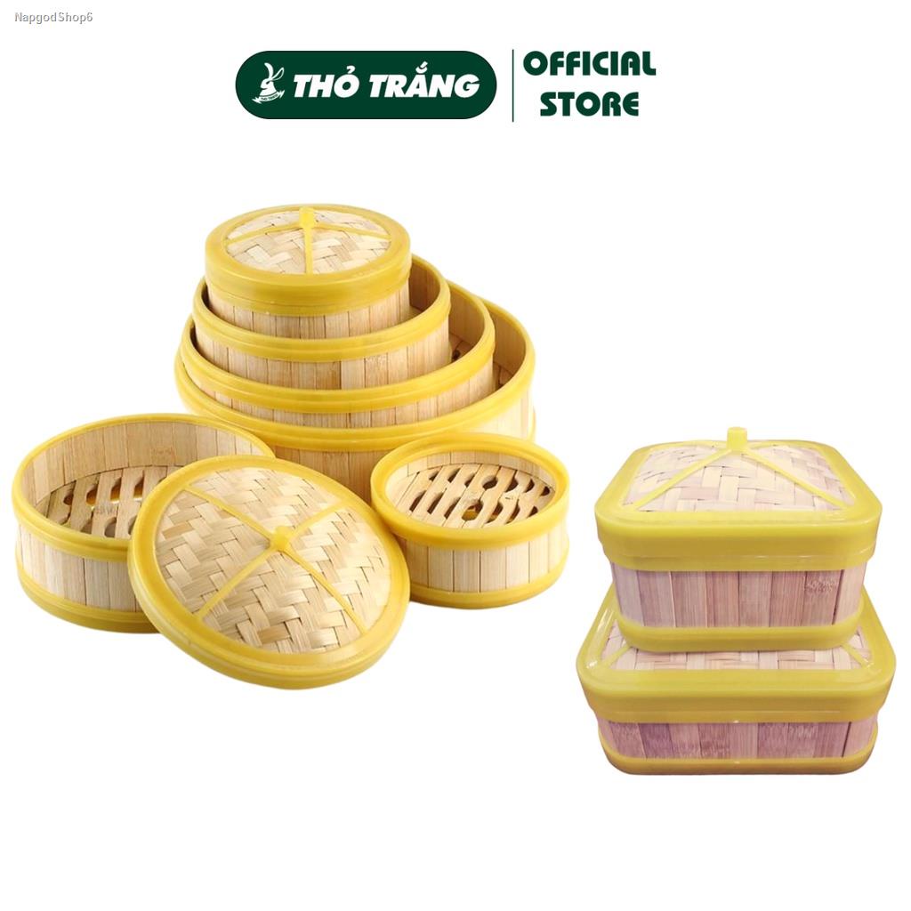 Xửng hấp gỗ gọng nhựa tròn vuông dùng để hấp dimsum, bánh bao kèm nắp đủ size