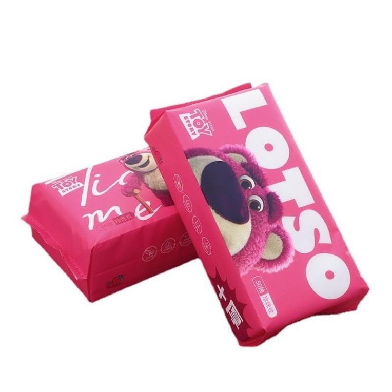 Bịch 50 khăn giấy khô cotton gấu dâu Lotso
