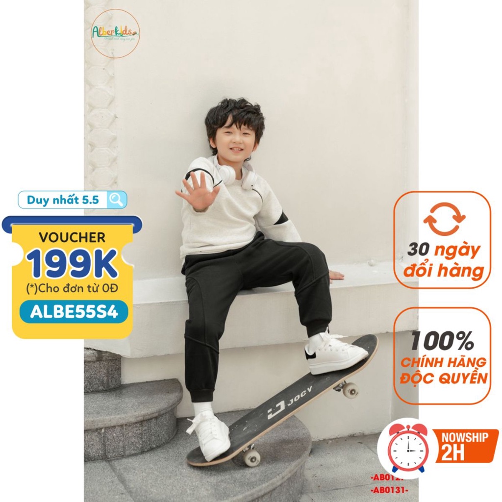 Áo nỉ bé trai ALBERKIDS xám phối tay đen cá tính siêu ấm cho trẻ em 3,4,5,6,7,8,9,10,11,12 tuổi[AB0131]