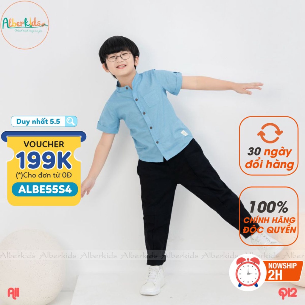 Sét đồ bộ bé trai ALBER áo sơ mi quần dài cho trẻ em 5,6,7,8,9,10,11,12 tuổi [A11, Q12]