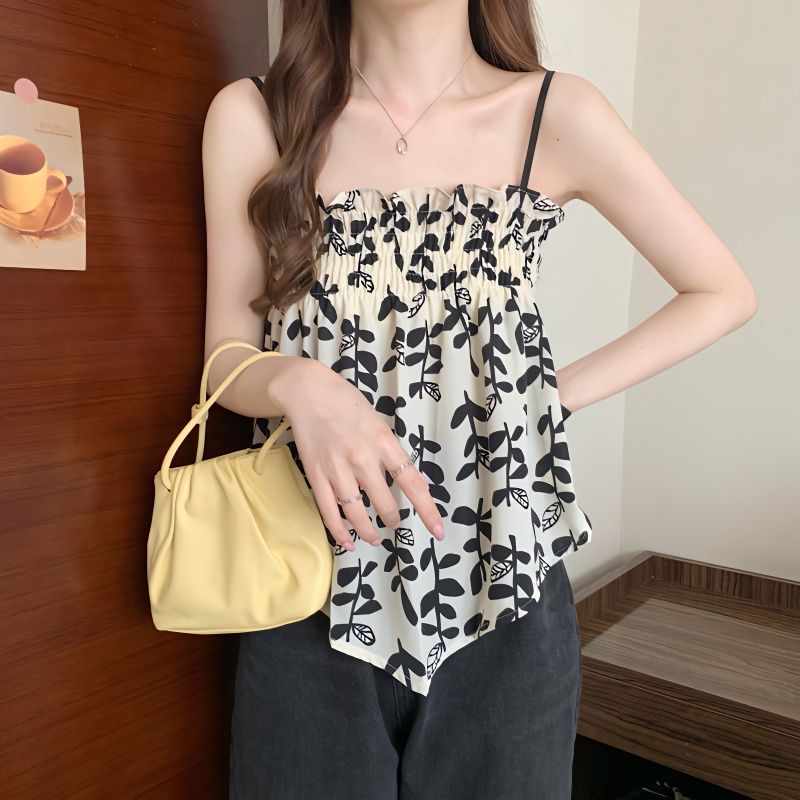 Áo Hai Dây Mỏng Họa Tiết Hoa Lá Ngọt Ngào Phong Cách Cổ Điển Cho Nữ