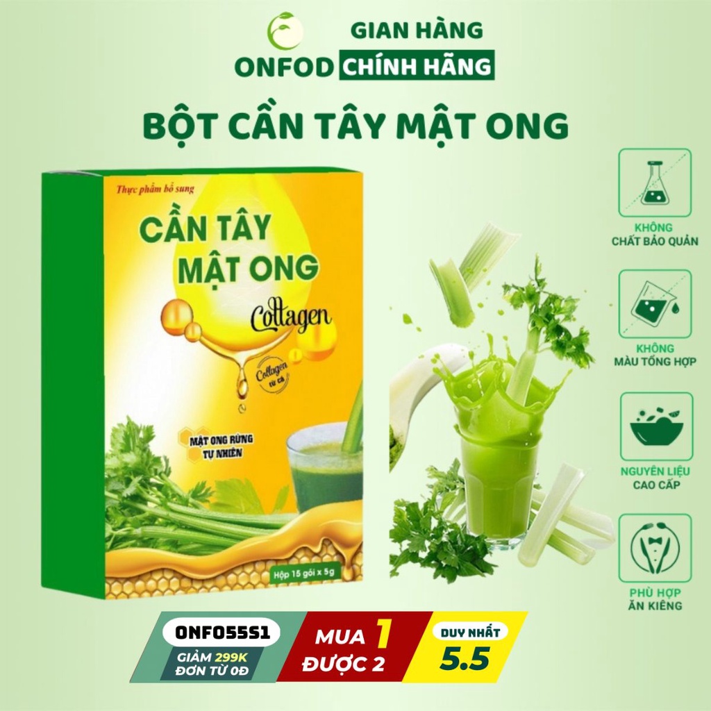 Bột cần tây mật ong collagen nguyên chất sấy lạnh hữu cơ ONFOD ăn kiêng giảm cân đẹp da giữ dáng 75g 15 gói 5g