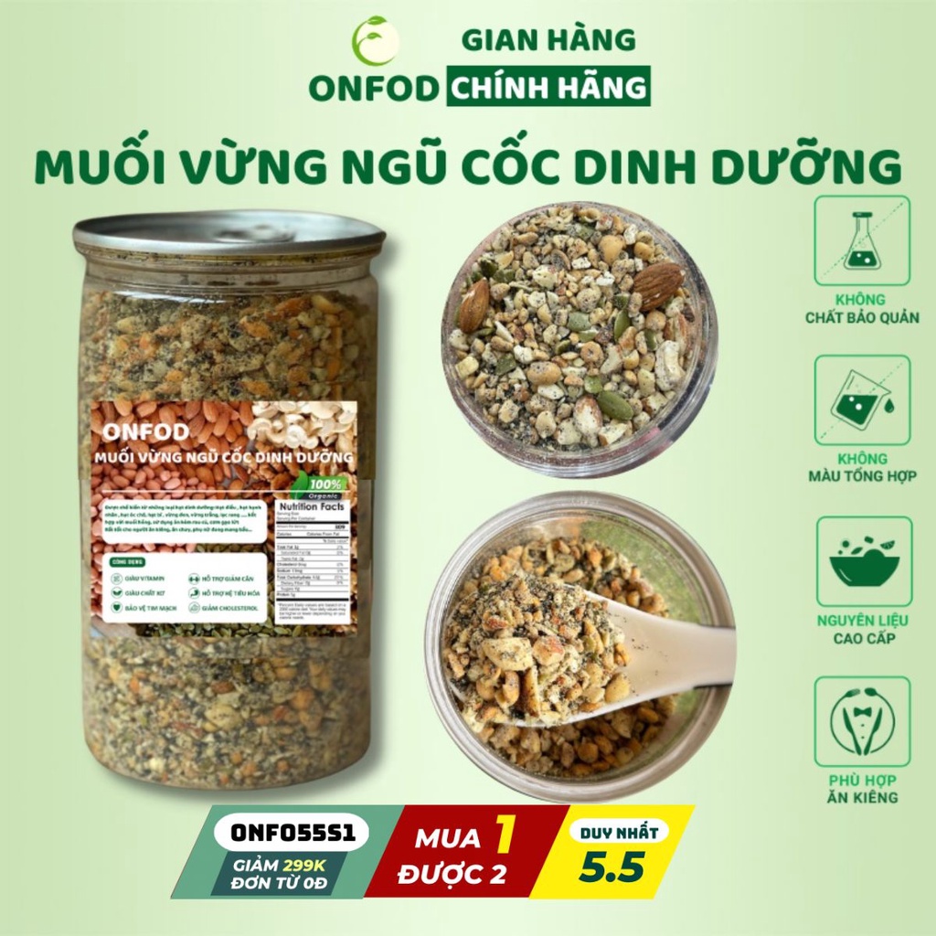 Muối vừng ngũ cốc dinh dưỡng hữu cơ onfod ăn kiêng giảm cân thực dưỡng cho người tiểu đường, gym, yoga, bà bầu 500g 250g