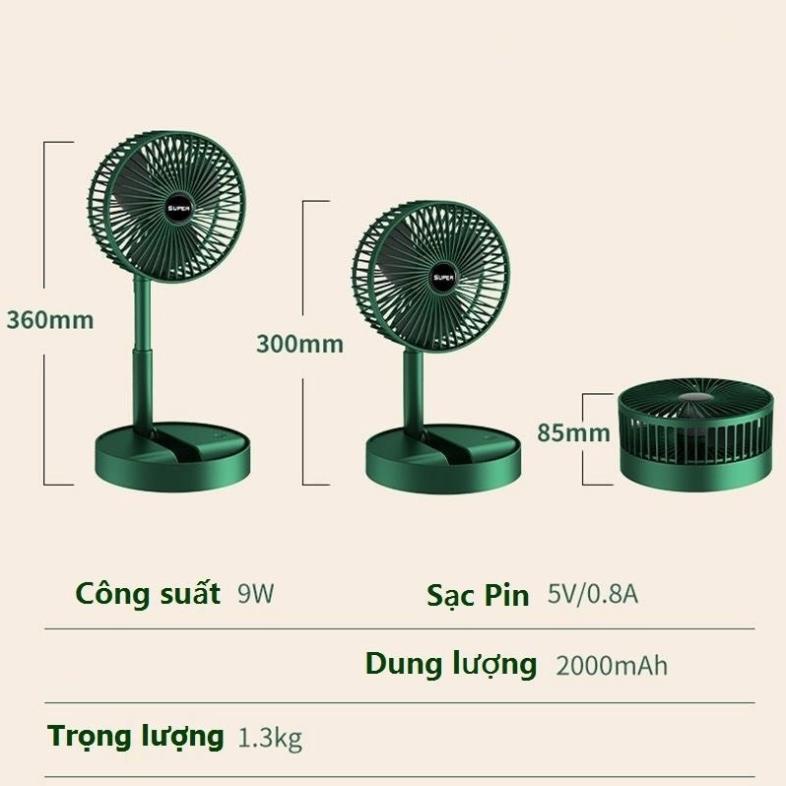 Quạt tích điện xạnh mini gấp gọn, quạt để bàn cấp độ gió cao cấp tiện ích