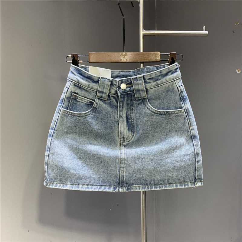 Jiashucheng Chân Váy Denim Mini Thời Trang Hàn Quốc Đơn Giản