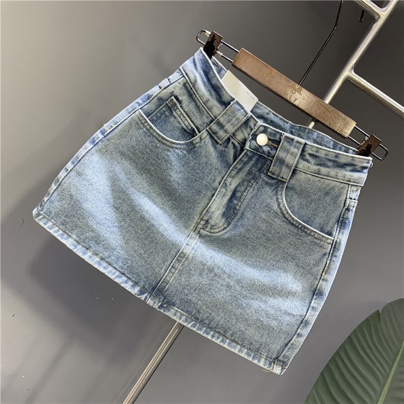 Jiashucheng Chân Váy Denim Mini Thời Trang Hàn Quốc Đơn Giản