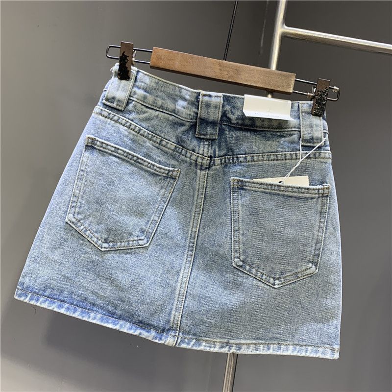 Jiashucheng Chân Váy Denim Mini Thời Trang Hàn Quốc Đơn Giản
