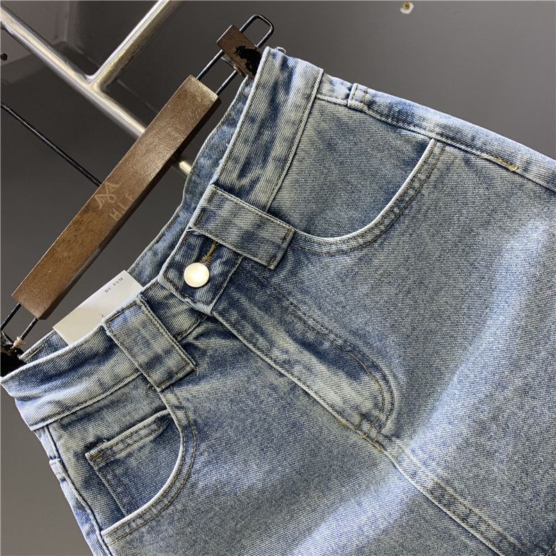 Jiashucheng Chân Váy Denim Mini Thời Trang Hàn Quốc Đơn Giản