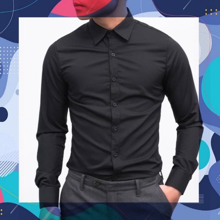 new🎉 Áo Sơ Mi Nam Mầu Đen Công Sở Vải Lụa Mát Không Nhăn Dài Tay Giá Tại Xưởng