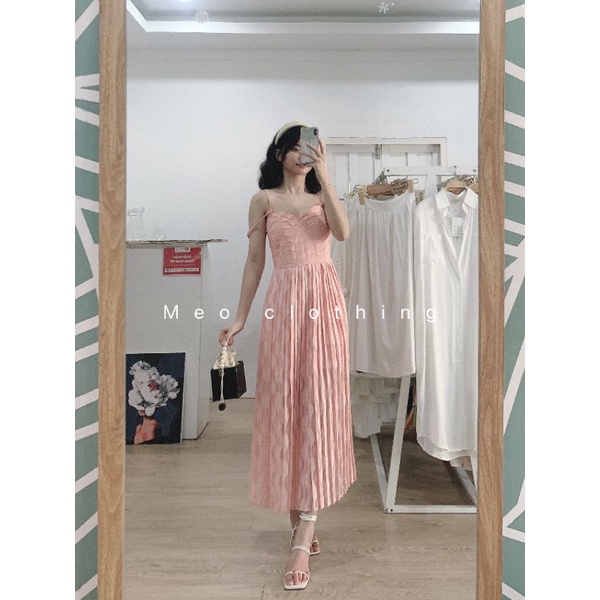 Đầm xếp ly hai dây vải dày hồng bayby xinh xắn [ẢNH THẬT]