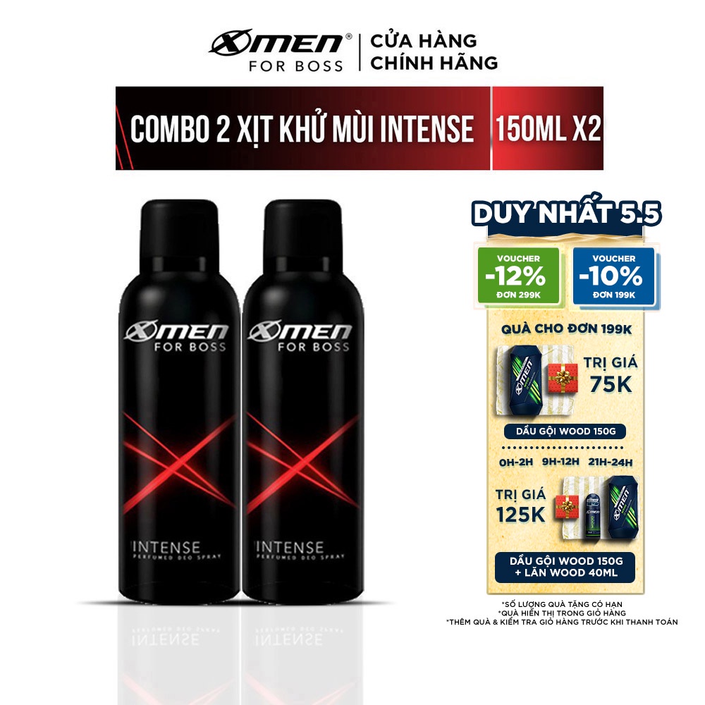 [Mã COSMC42 - 8% đơn 250K] Combo 2 Xịt Khử Mùi XMen For Boss Intense 150ml/chai