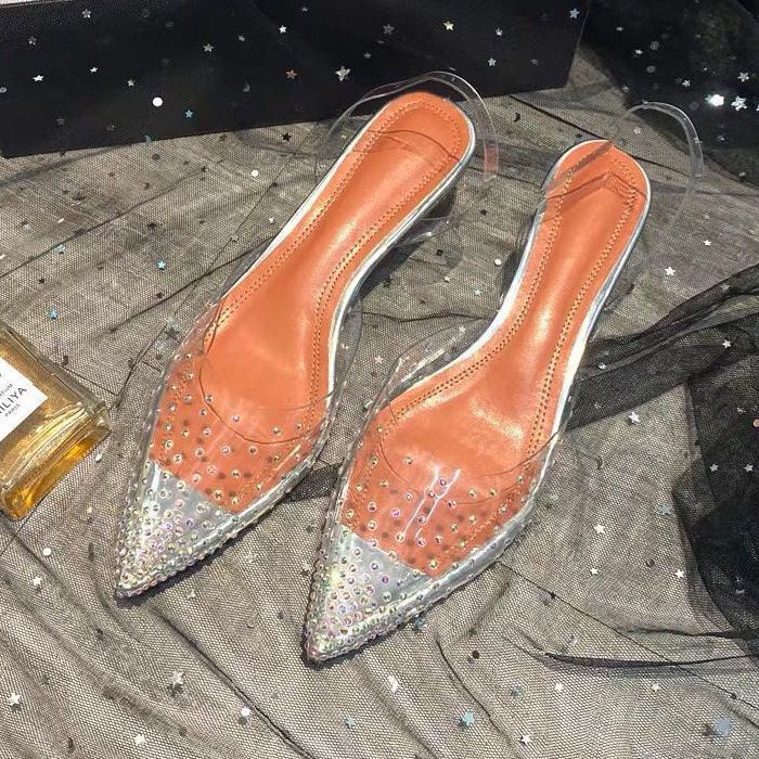 Giày Sandal Cao Gót Hở Mũi Phối Dây Trong Suốt Thời Trang Mùa Hè Cho Nữ