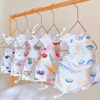 Bộ ba lỗ cotton sợi tre loại đẹp cho bé