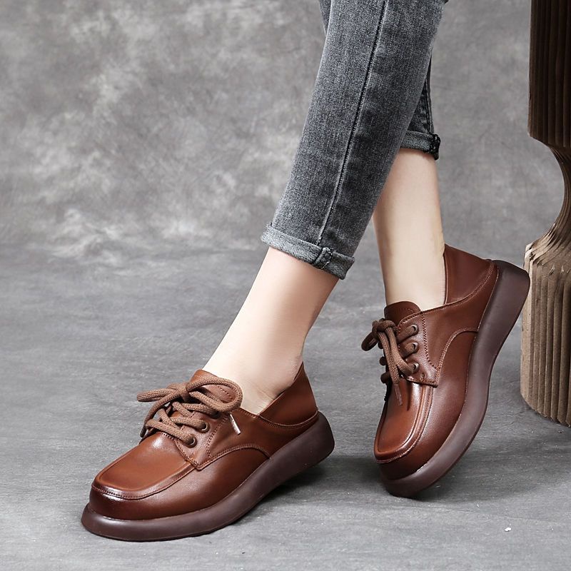 Giày Lười Da Thật Đế Mềm Thoải Mái Phong Cách Retro Anh Quốc Cho Nữ